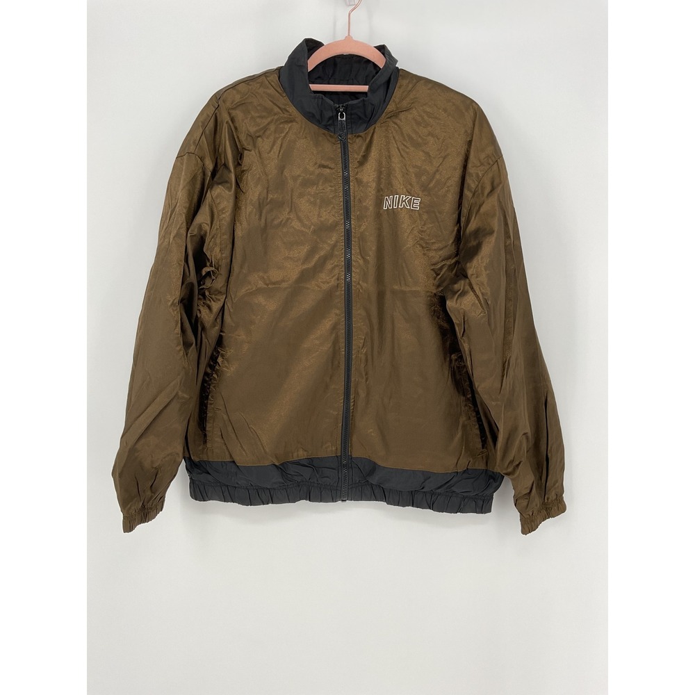 Nike Vintage 90's Unisex Windbreaker Jacket Metallic Bronze Full Zip L 12-14 Y2K